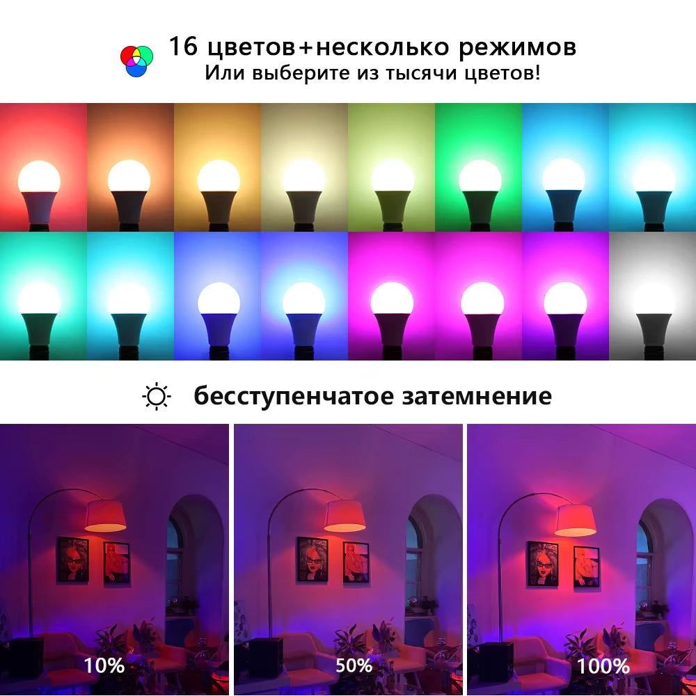 LED GB Smart Lamps Bulb AC 220V E27 5W 10W 15W IR Remote Control Dimmable 24 Key 16 Colorful LED RGB Neon Bulb DJ Party Light