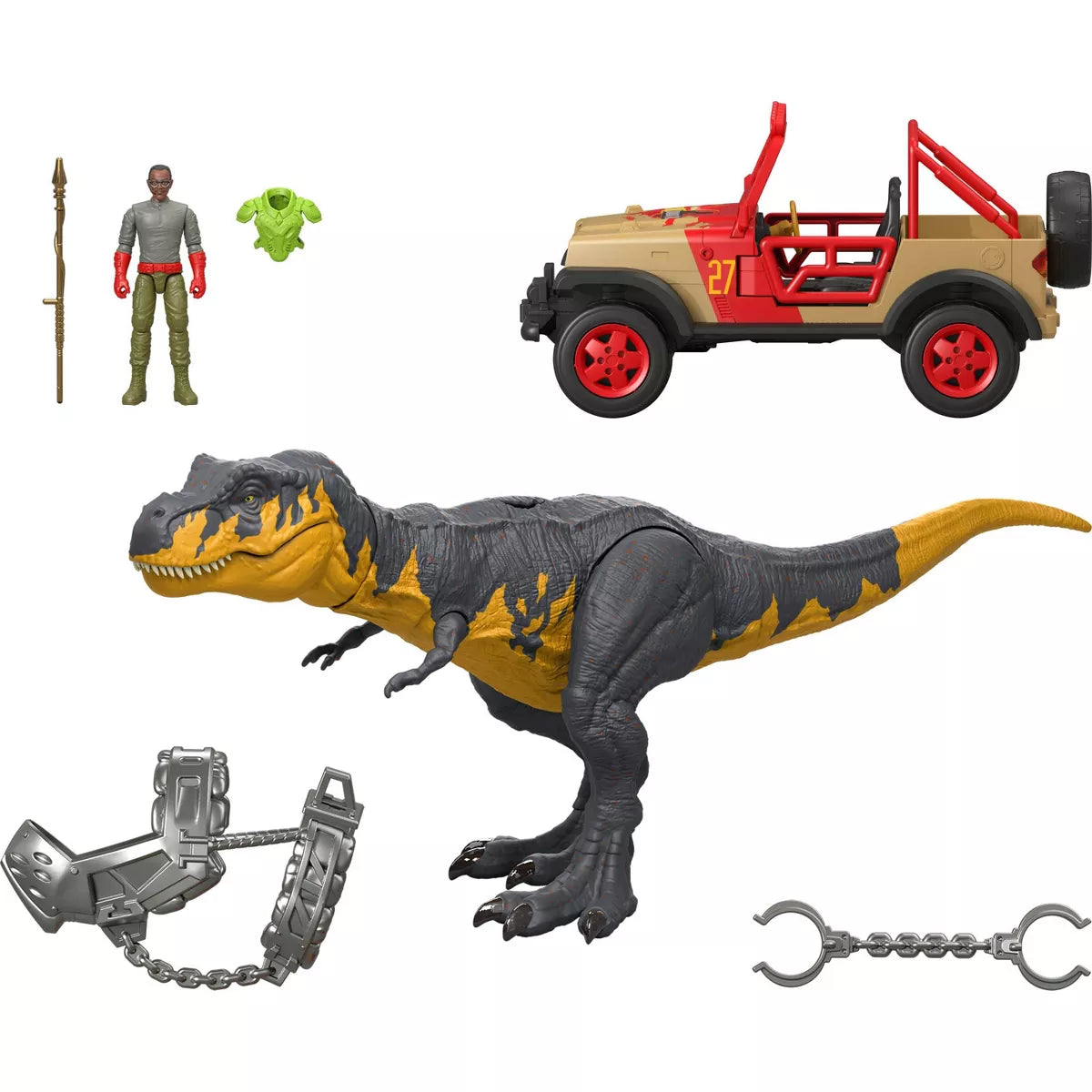 Jurassic World Tyrannosaurus Rex Off-Road Tracker Pack: Action Figure Playset, Ages 4+, 11 Pieces
