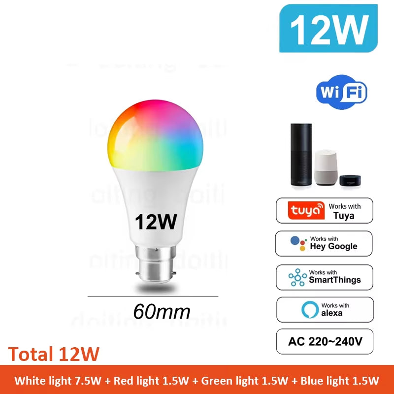 B22 Smart Life Light Bulb Tuya Wifi Bulb RGB 12W 18W Color Changing LED 220V APP Compatible with Alexa Google Home Voice Control