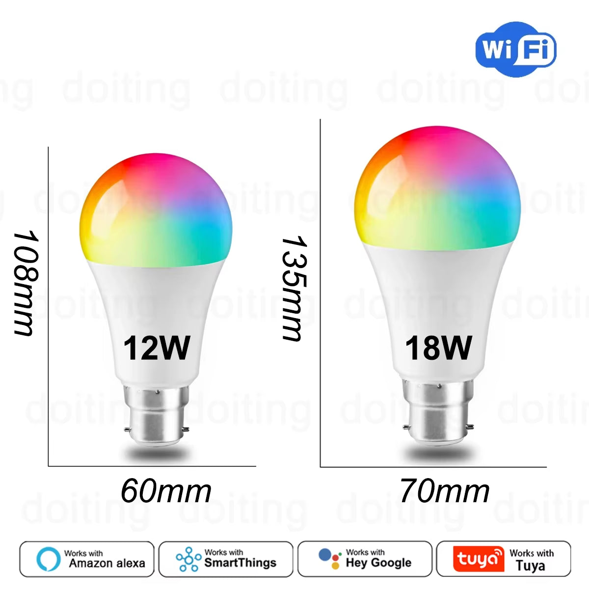 B22 Smart Life Light Bulb Tuya Wifi Bulb RGB 12W 18W Color Changing LED 220V APP Compatible with Alexa Google Home Voice Control
