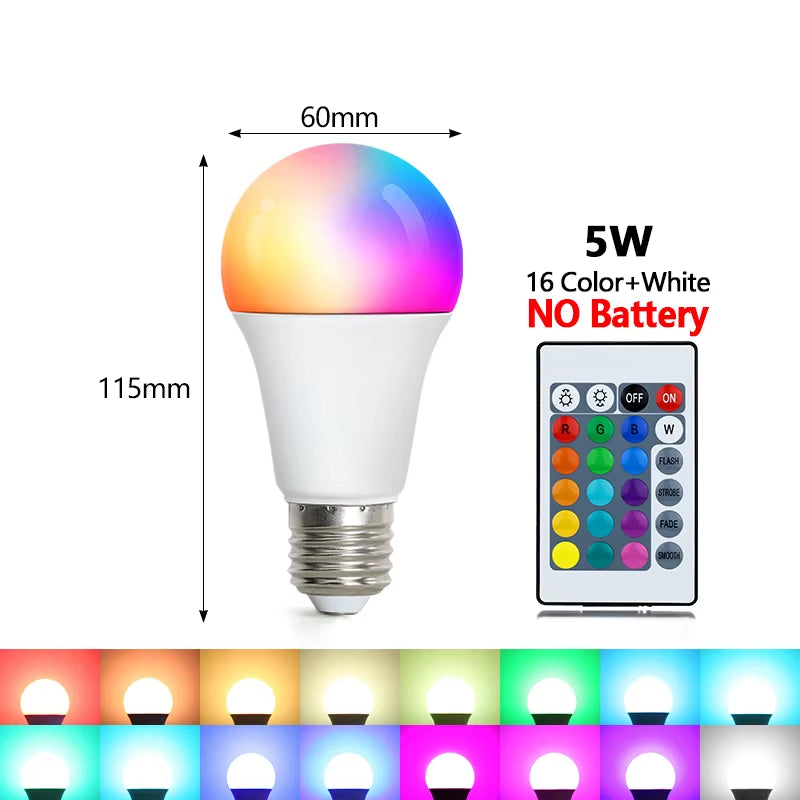 LED GB Smart Lamps Bulb AC 220V E27 5W 10W 15W IR Remote Control Dimmable 24 Key 16 Colorful LED RGB Neon Bulb DJ Party Light