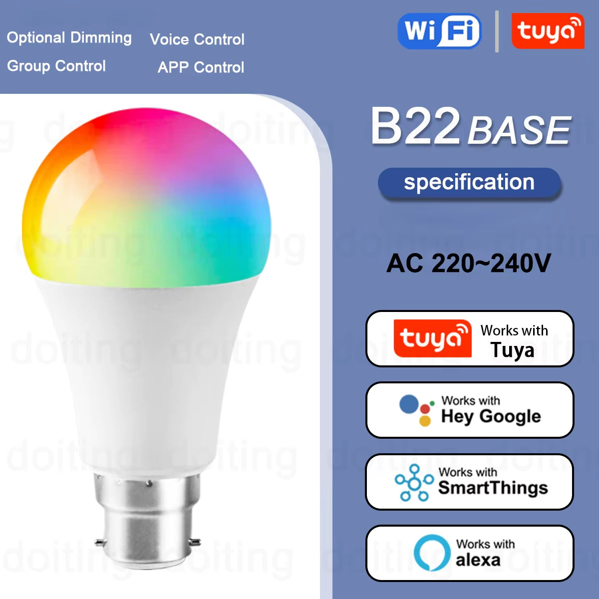 B22 Smart Life Light Bulb Tuya Wifi Bulb RGB 12W 18W Color Changing LED 220V APP Compatible with Alexa Google Home Voice Control