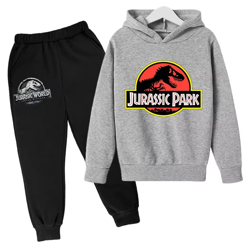 Cartoon Dinosaur Boys Sweatshirts Pant Kids Jurassic World Dominion Hoodies Clothes 4-14 Years Autumn Children Long Sleeve Suit