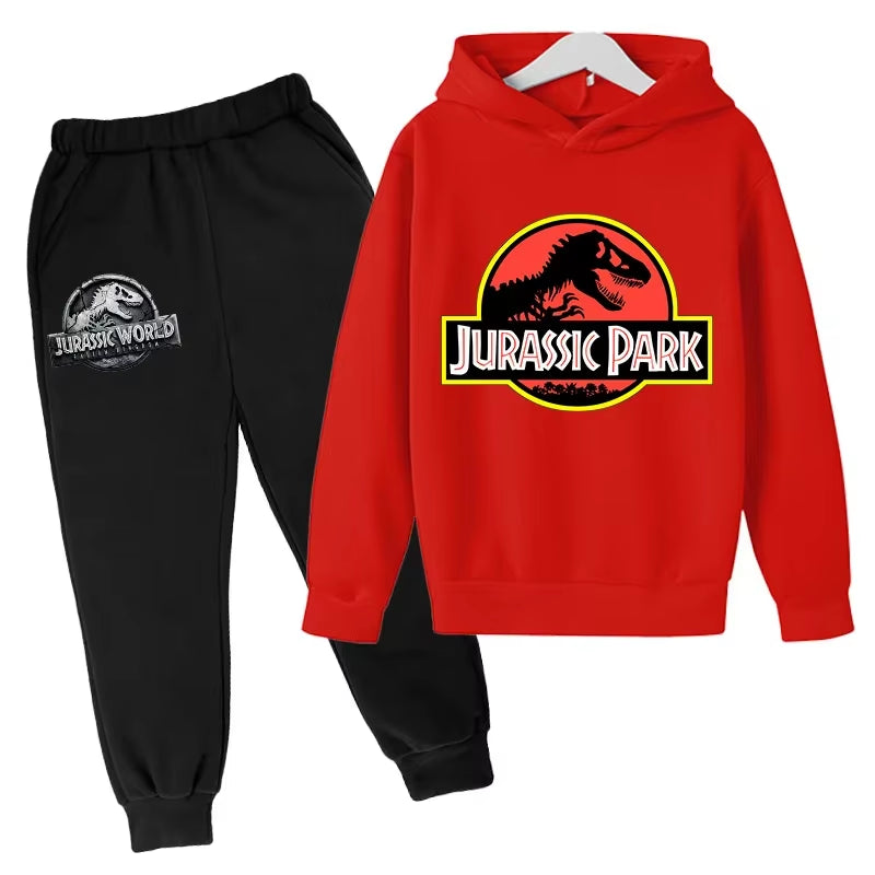 Cartoon Dinosaur Boys Sweatshirts Pant Kids Jurassic World Dominion Hoodies Clothes 4-14 Years Autumn Children Long Sleeve Suit