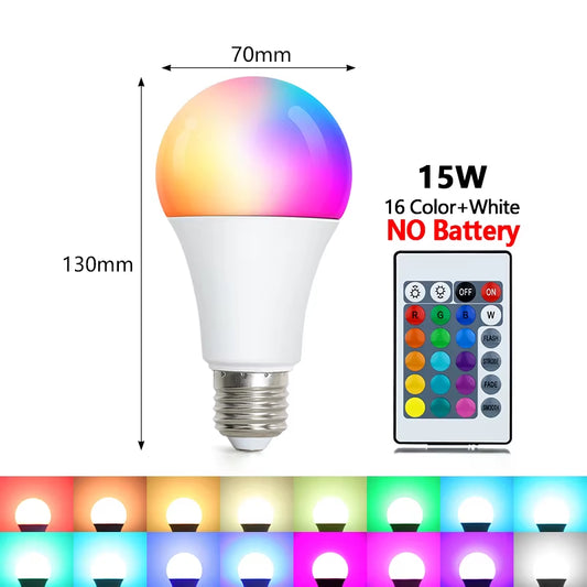 LED GB Smart Lamps Bulb AC 220V E27 5W 10W 15W IR Remote Control Dimmable 24 Key 16 Colorful LED RGB Neon Bulb DJ Party Light