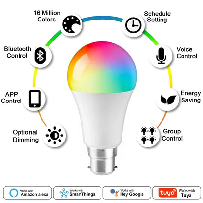 B22 Smart Life Light Bulb Tuya Wifi Bulb RGB 12W 18W Color Changing LED 220V APP Compatible with Alexa Google Home Voice Control