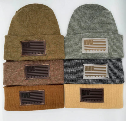 Designed & Made in USA | Veteran Beanie with USA Flag - Patriotic H-Stitch™ Cuffed Knit Hat for Men & Women | Limited Edition