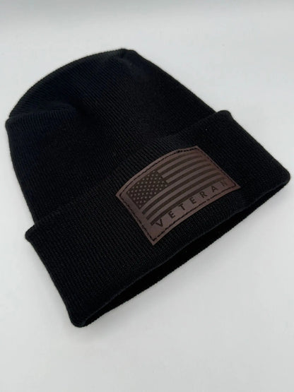 Designed & Made in USA | Veteran Beanie with USA Flag - Patriotic H-Stitch™ Cuffed Knit Hat for Men & Women | Limited Edition