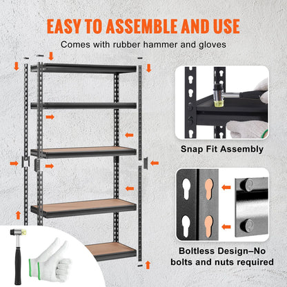 VEVOR Storage Shelving Unit, 5-Tier Adjustable, 2000 Lbs Capacity, Heavy Duty Garage Shelves Metal Organizer Utility Rack, Black, 30 L X 12 W X 60 H for Kitchen Pantry Basement Bathroom Laundry