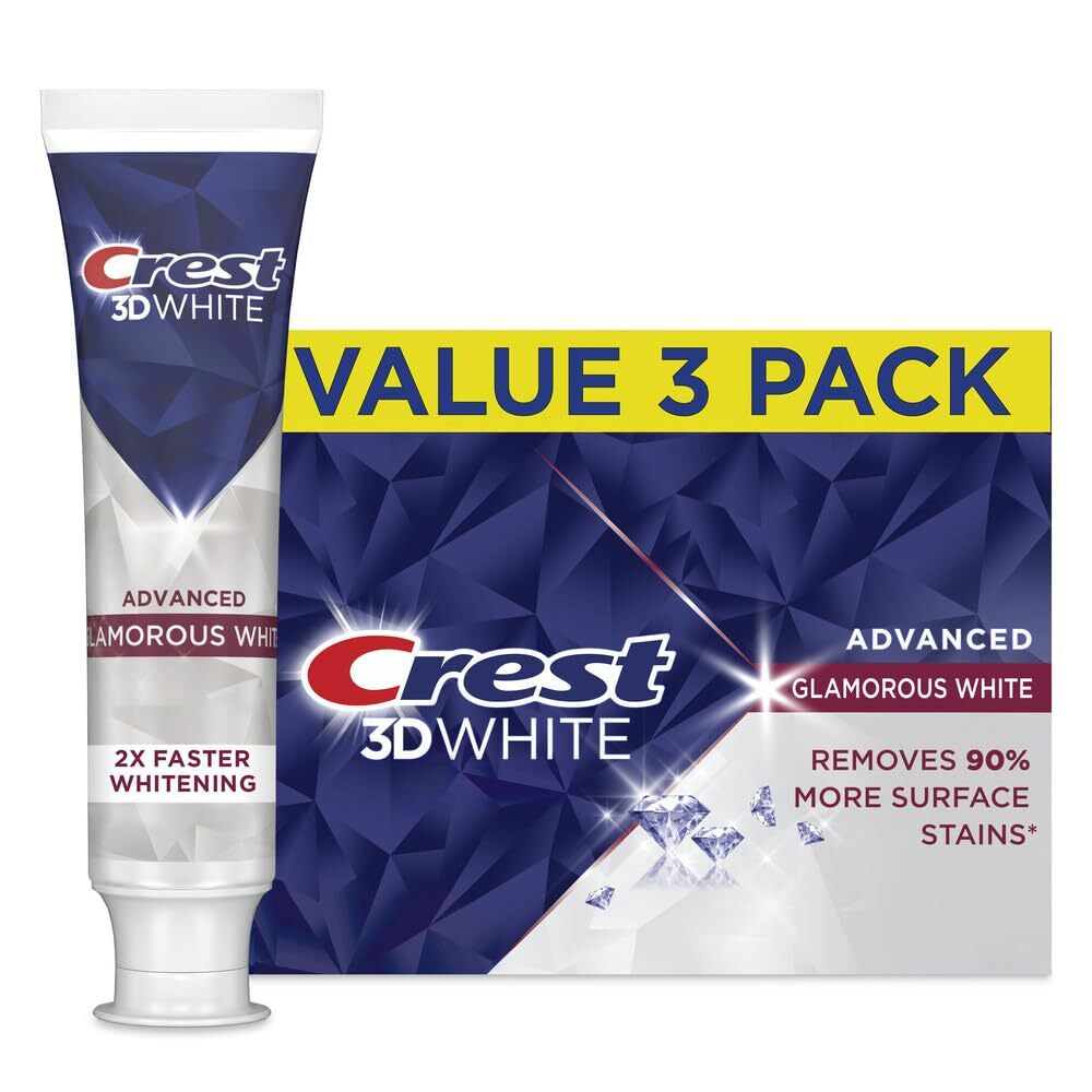 Crest 3D White Glamorous White Toothpaste 3.3Oz Pack of 3 Advanced Whitening