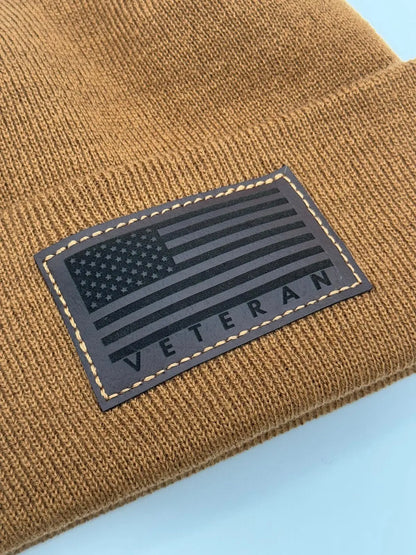 Designed & Made in USA | Veteran Beanie with USA Flag - Patriotic H-Stitch™ Cuffed Knit Hat for Men & Women | Limited Edition