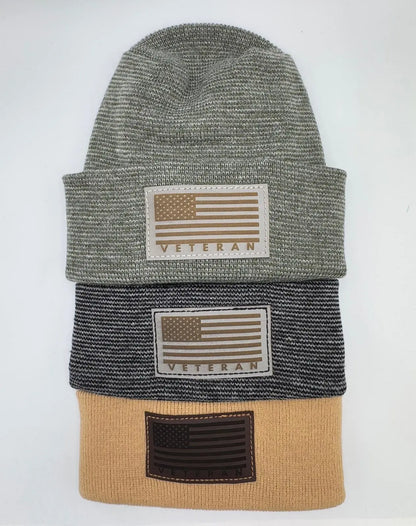 Designed & Made in USA | Veteran Beanie with USA Flag - Patriotic H-Stitch™ Cuffed Knit Hat for Men & Women | Limited Edition